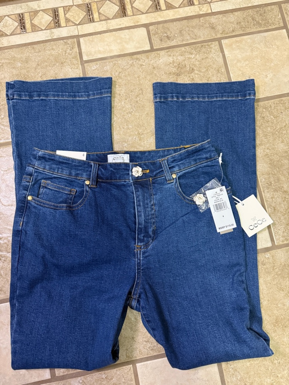 CeCe Boot Cut Jeans in Dark Blue Denim